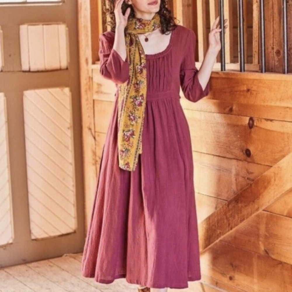 NWOT April Cornell Jane Austen Dress XS Mulberry Purple Red Pleated Tie Back